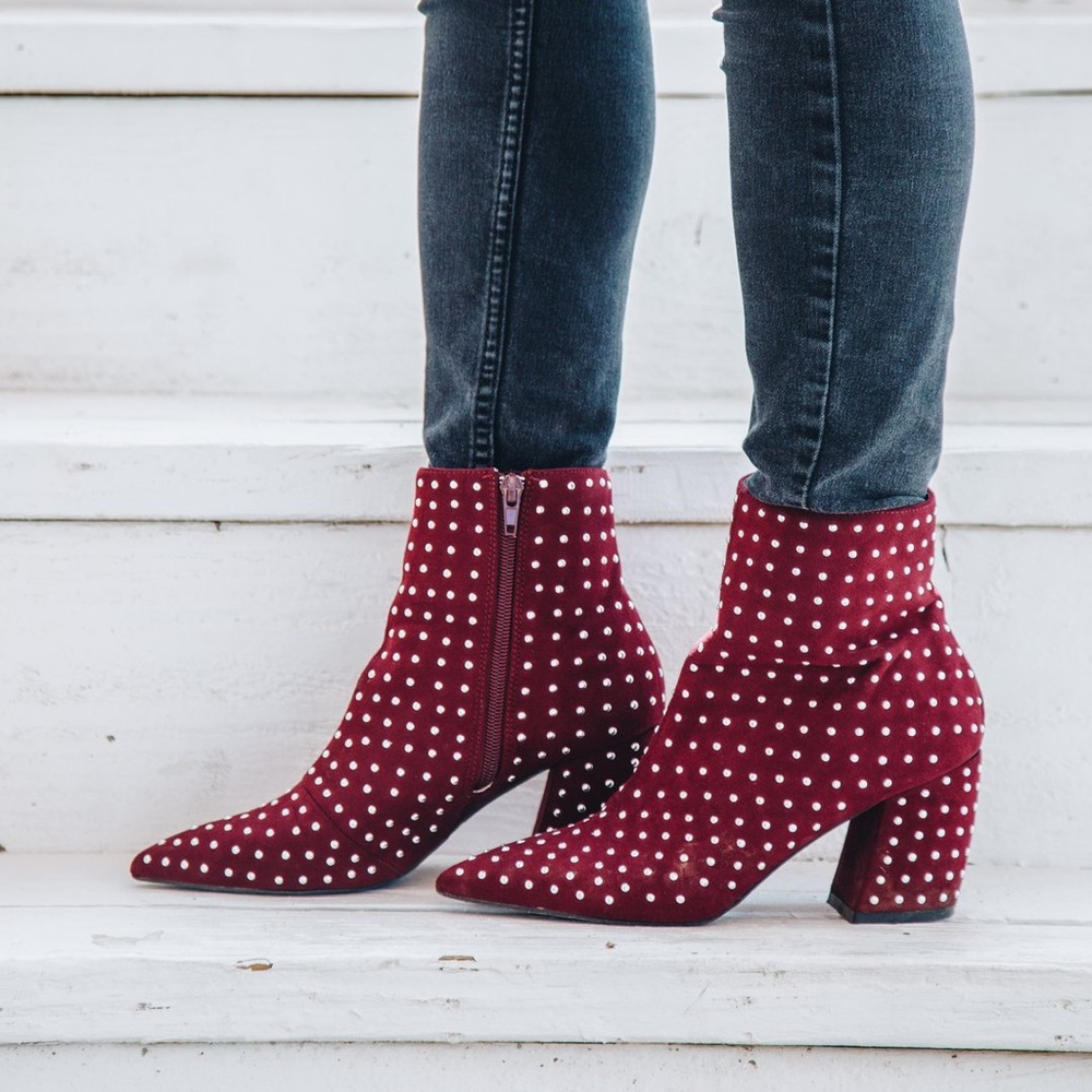 Burgundy Suede Studded Boots